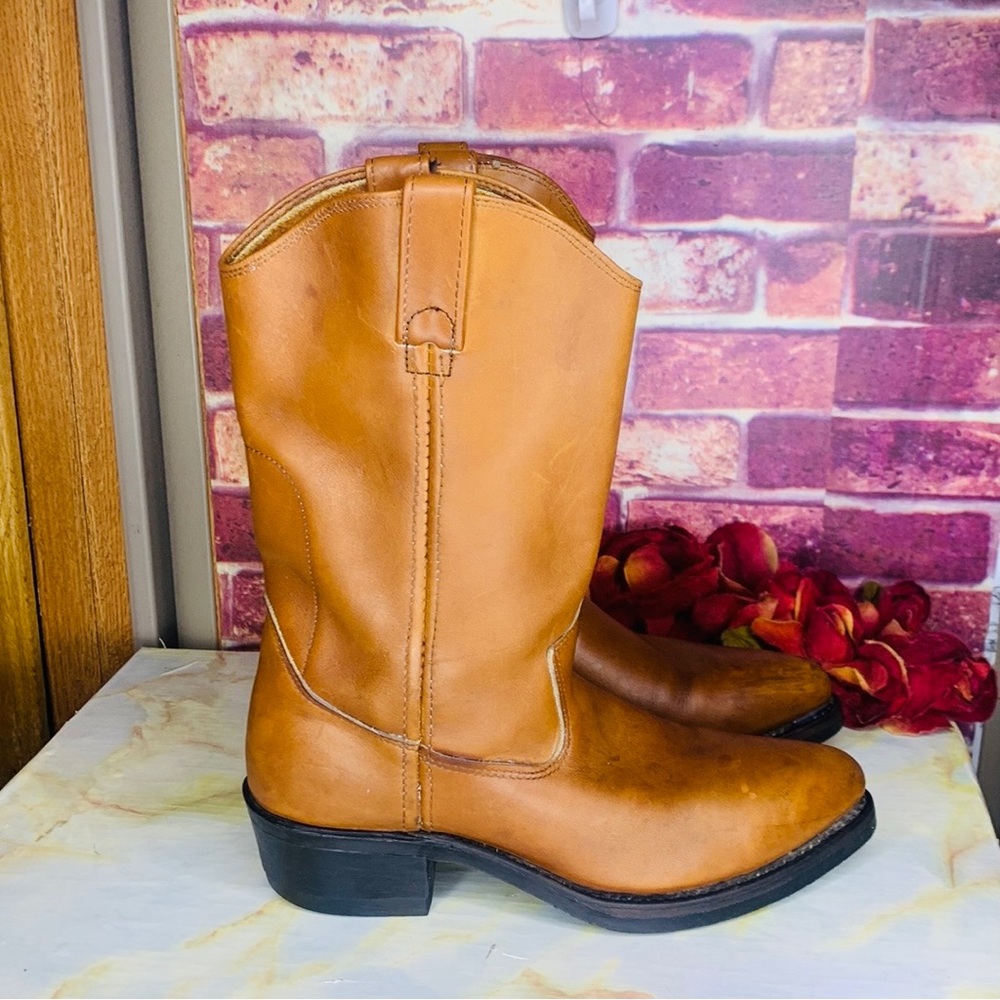 Cognac Leather Mid-calf Western Cowboy Work Boots